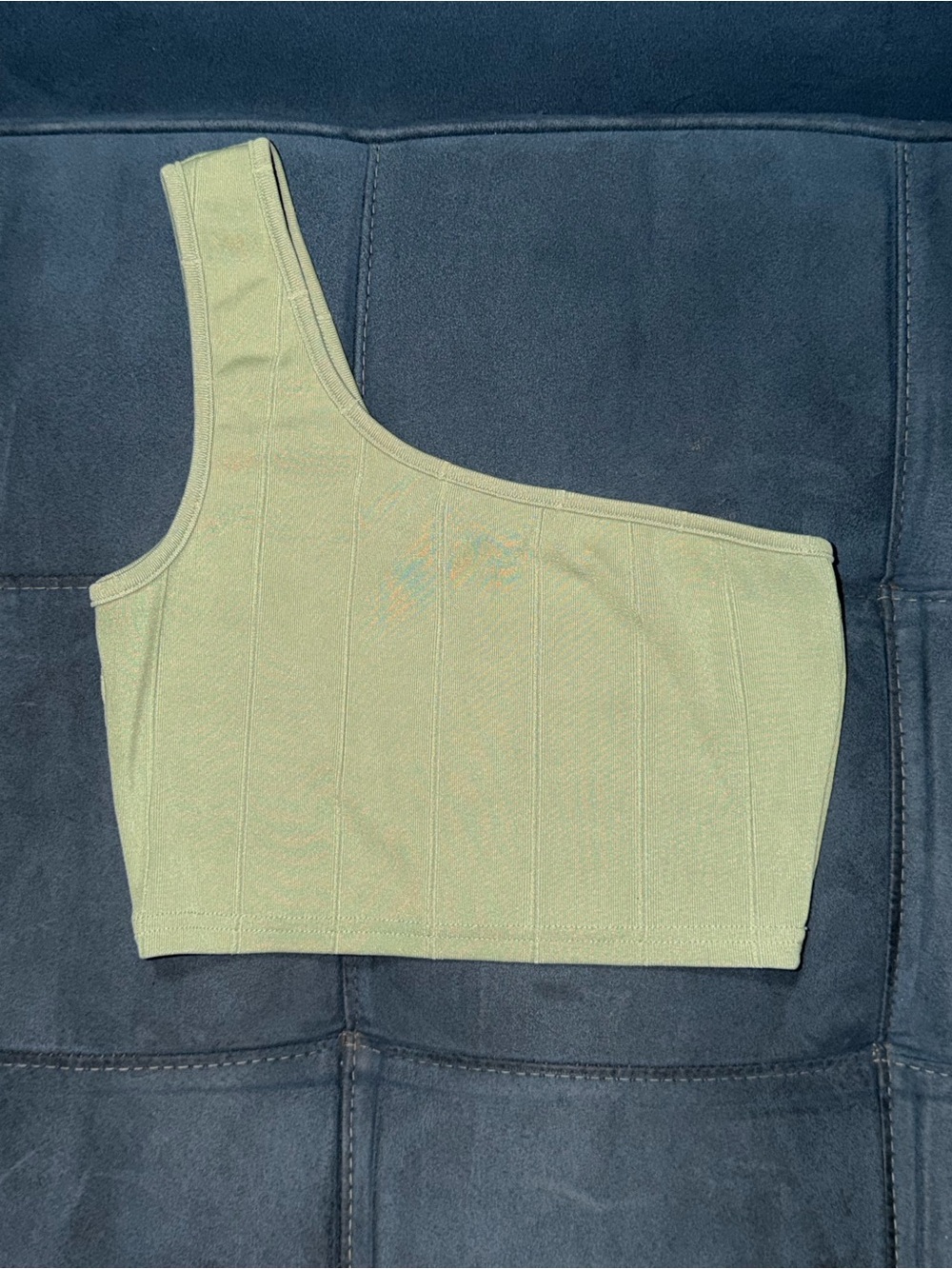 SHEIN One-Shoulder Ribbed Crop Top - Sage Green